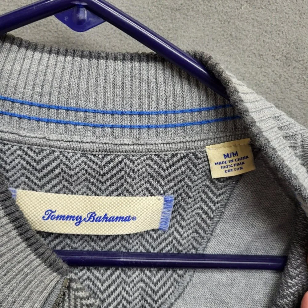 Tommy Bahama Gray Herringbone Sweater‎ Vest Mens Sz M Quarter Zip Casual Preppy